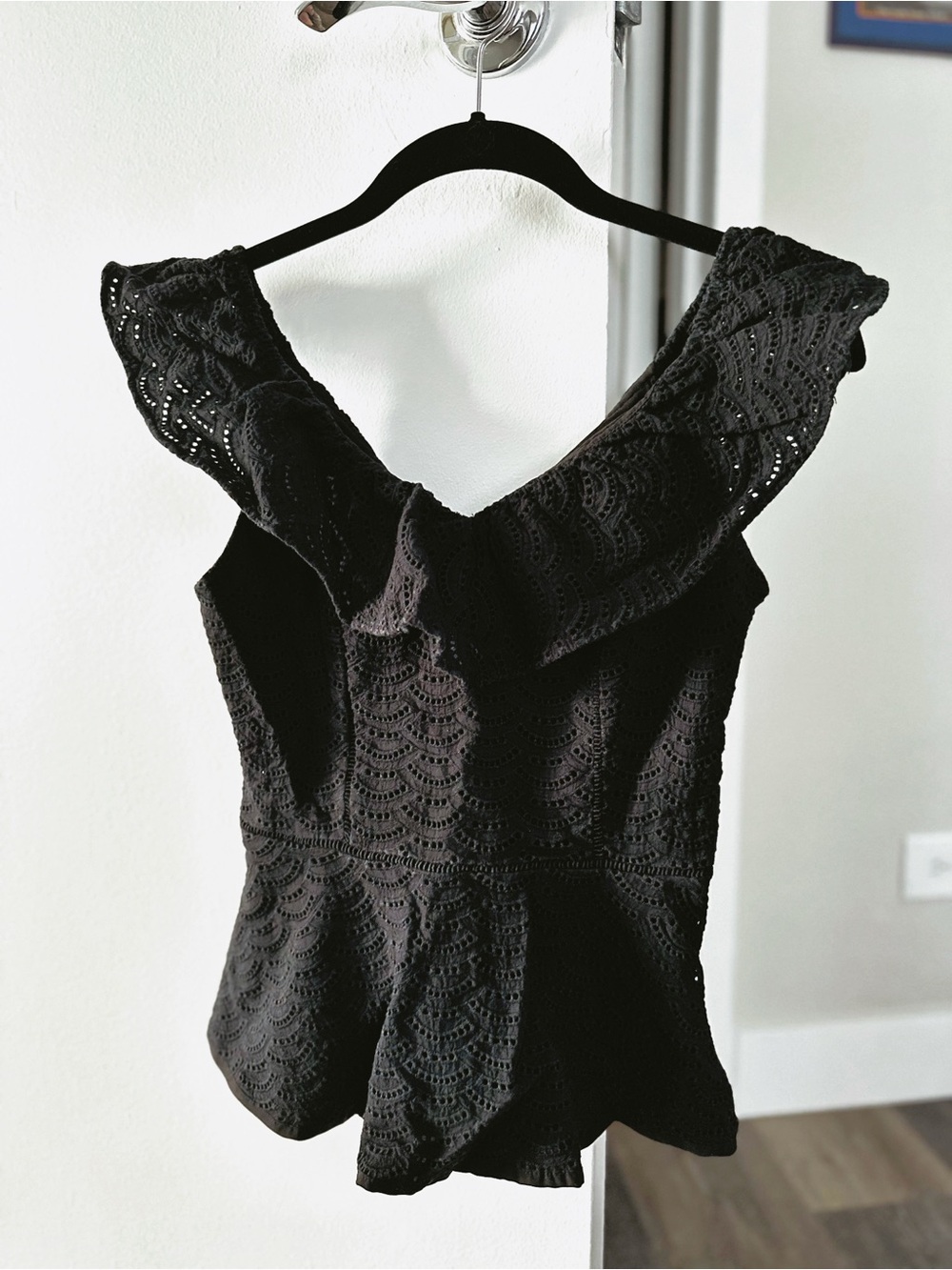 White House Black Market Black Lace Peplum Top